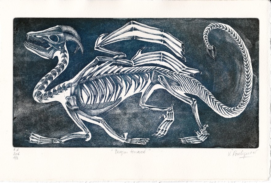 Fossile - Dragon terrassé, eau-forte et aquatinte sur zinc, tirage 4, mai 2016